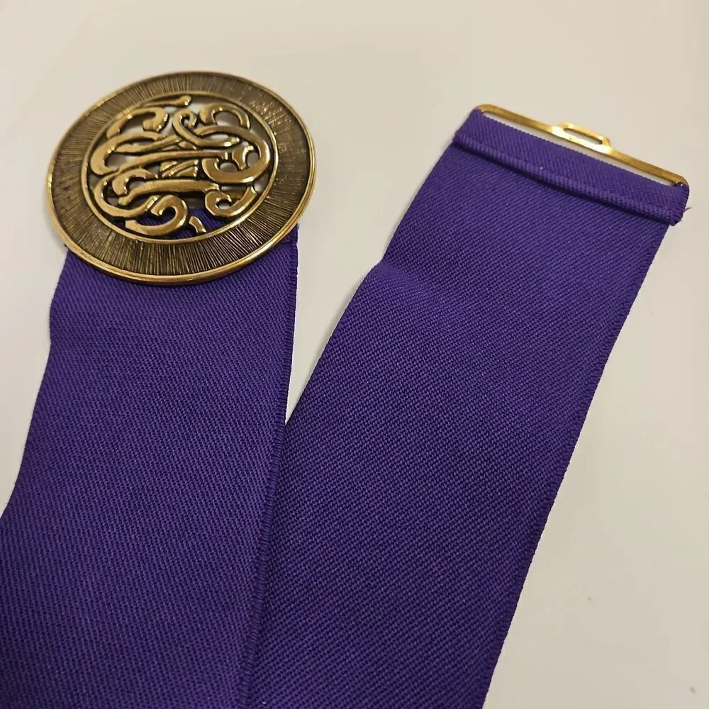Vintage Purple Regal Elastic Belt Brushed Gold Hardware Waist 32